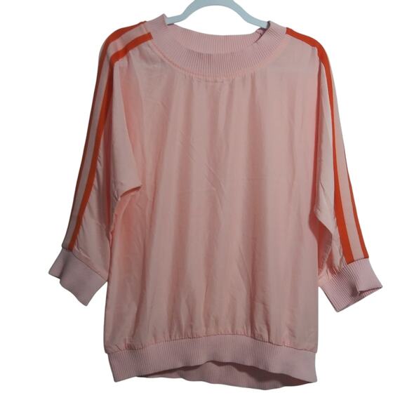 Shinestar Gold Pink Orange Stripe Retro Crew Neck Lightweight Top Size L - Picture 1 of 8